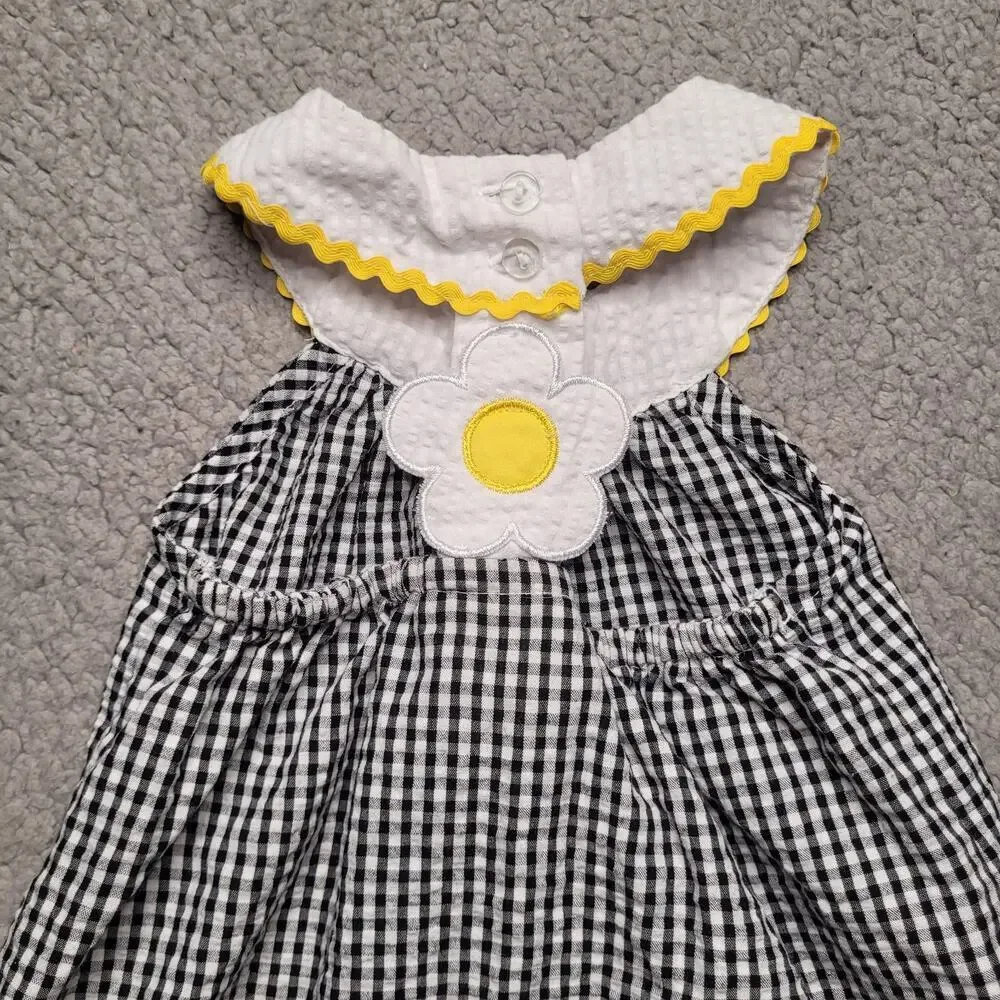 Rare‎ Editions Dress Girls 18 Months Black White Seersucker Check Bees Ruffles